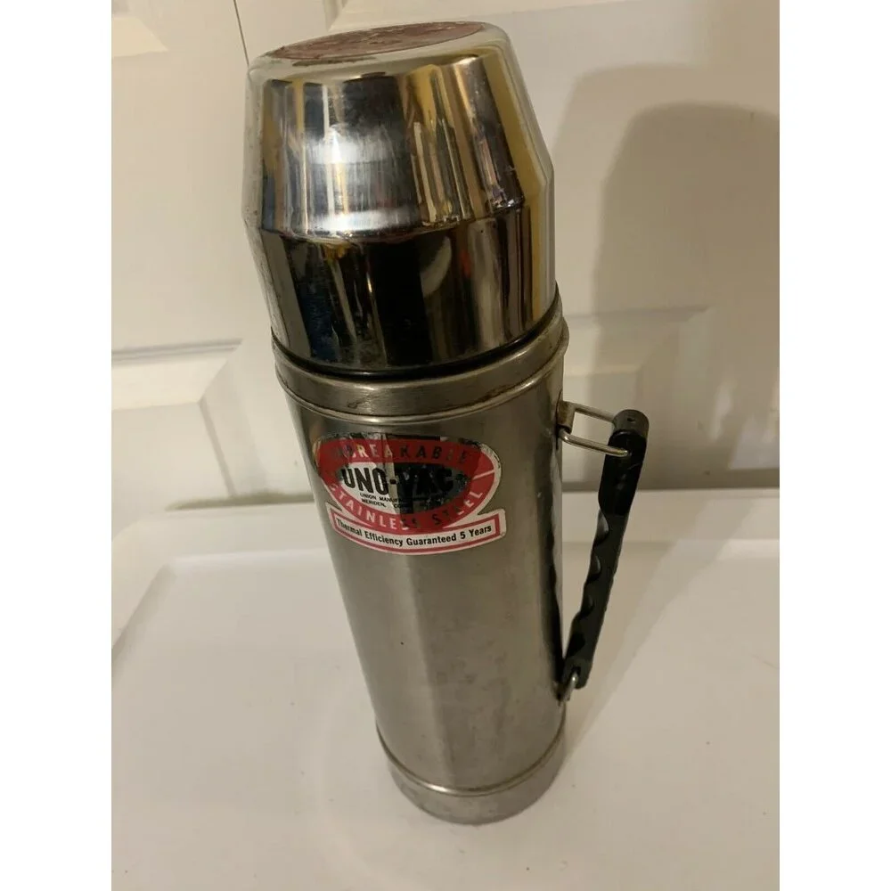 Vintage UNO-VAC Thermos‎ Stainless Steel Vacuum Bottle 1 QT